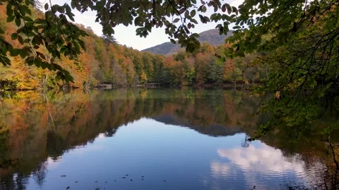 Reflection of Autumn Colors in the Lake Stock Footage 331026573