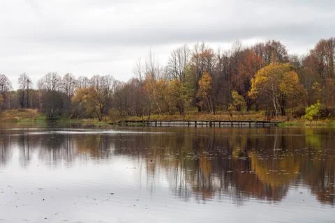 Reflection of autumn trees in the lake Foto stock