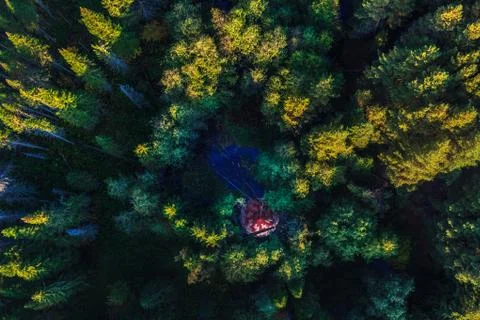 Reflection of the balloon in the river from height of bird's flight during fl Stock Photos