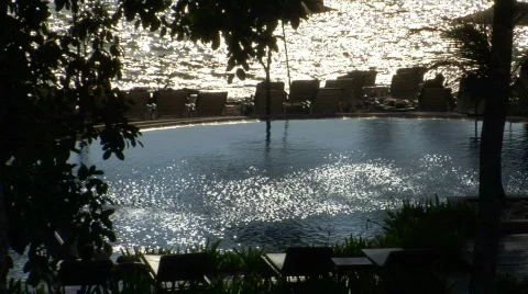 Reflection on beach and pool Stock Footage 865498