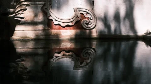 Reflection of beautiful ornate wall with beams of light. Stock Footage 151056431