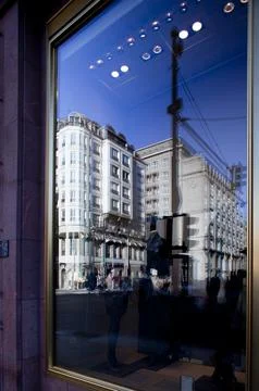Reflection of Berlin Architecture in a Shop Window on Friedrichstrasse Stock Photos