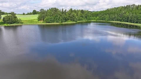 The reflection of the blue skies and running clouds in the lake Stock Footage 322792772