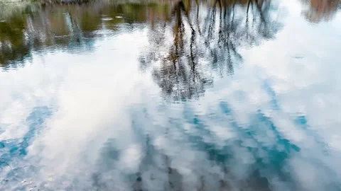 Reflection of the Blue Sky and Running Clouds in the Lake Video stock 330061261