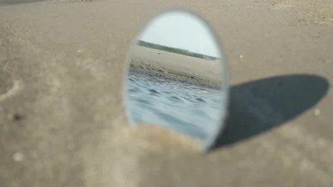 Reflection of blue water in round mirror Stock Footage 158680746