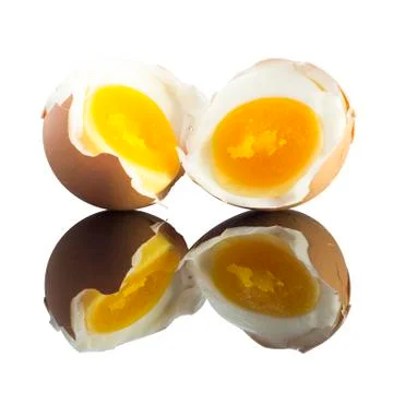 Reflection Boiled egg half cut with eggshell Stock Photos