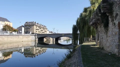 Reflection of a bridge over the Sarthe River, Le Mans, France. Stock Footage 95719841