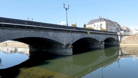 Reflection of a bridge over the Sarthe River, Le Mans, France. Video stock 95720488
