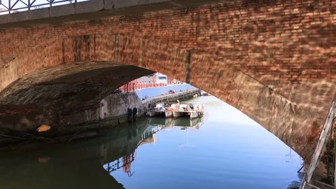 Reflection on a bridge in Riccione, Italy Stock Footage