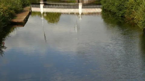 Reflection of bridge on River Tone Taunton, tilt to bridge skyline Stock-Footage 116812452