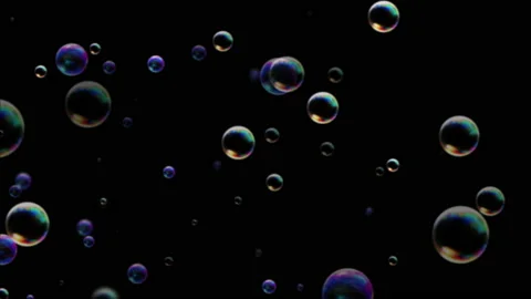 Reflection bubble on a black background. Water float in air. Bubble Overlay Video stock 201658802