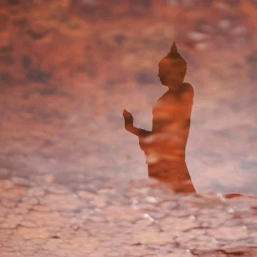 Reflection of the Buddha statue on the surface. Stock Photos