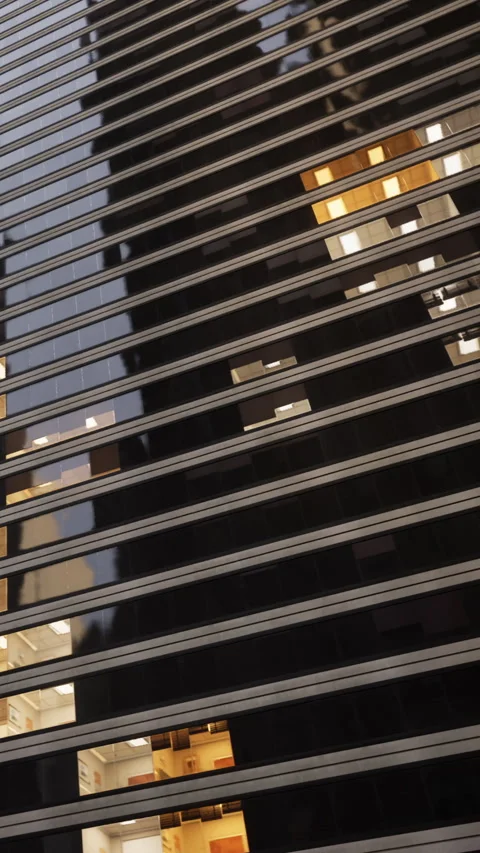 Reflection of buildings in the glass structure during evening hours Stock Footage 342183068
