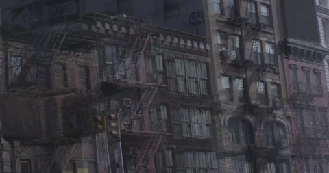 Reflection of Buildings in a NYC Store Window Stock Footage 188588076