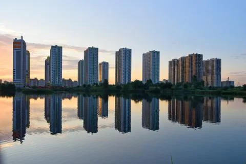 The reflection of the buildings of the residential complex Sofia Stock Photos