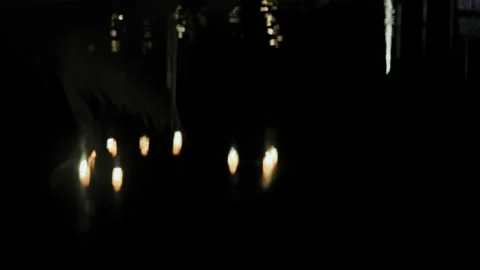 Reflection of Burning Street Lights in the Water of the Night Park Pool Stock Footage 159597080