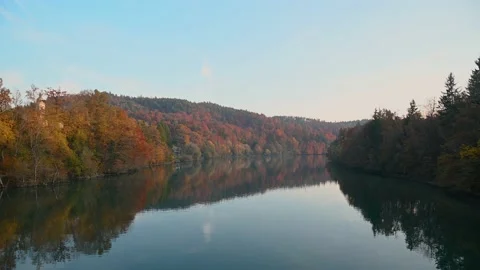Reflection in calm river Sava, Slovenia Stock Footage 225690080