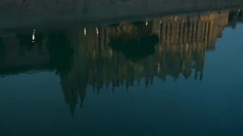 Reflection of Cathedral-Basilica de Santa Maria de Mallorca by Night, Palma Stock Footage 303753810