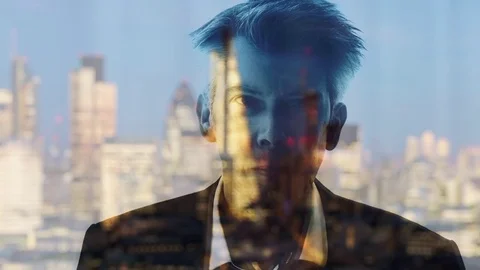 Reflection of a Caucasian looking through a window Video stock 80167941