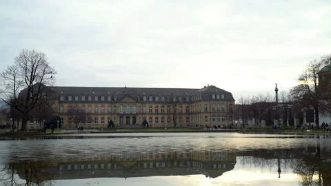 Reflection of centenary building over the water, Stuttgart, Germany. Stock Footage 102648397