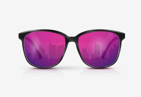 Reflection of the city in the glasses. Vector realistic modern eyeglasses with 스톡 일러스트