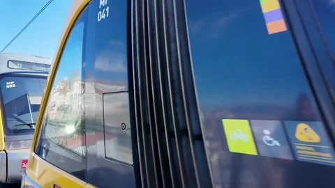 Reflection of the city on a moving train window. Stock Footage 327684979