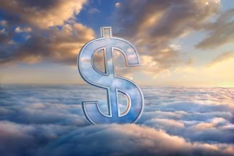 Reflection of clouds in dollar symbol in sky Stock Illustration