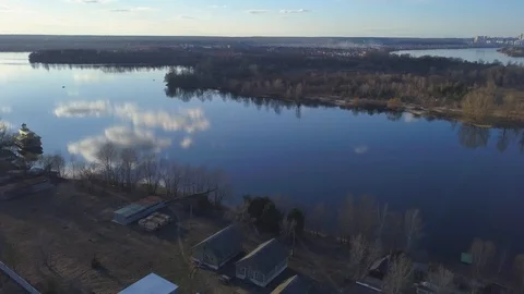 Reflection of clouds in a river. Aerial view. Stock Footage 117409436