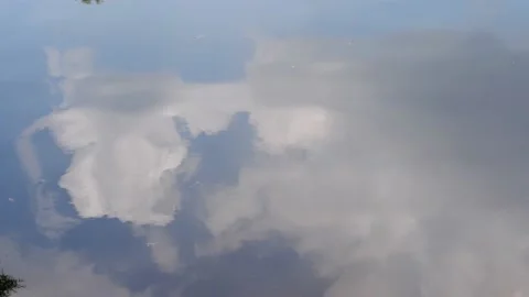 Reflection of clouds in the river. The movement of waves in the water. Stock Footage 158691068