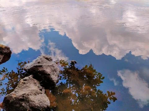 Reflection of clouds sky in water Stock Photos
