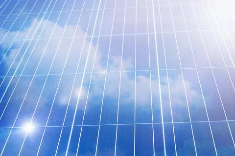 Reflection of clouds in the surface solar panel Stock Photos