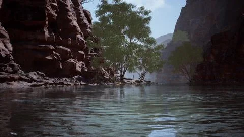 Reflection in Colorado River of Butte catching days last rays, in Grand Canyo Stock Illustration