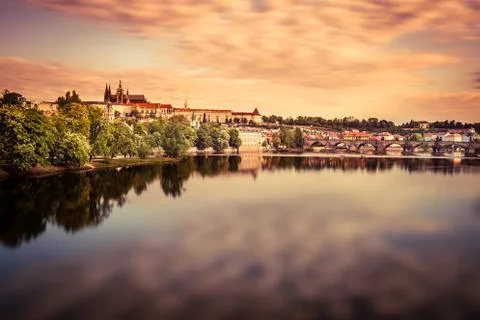 Reflection of colored clouds on the river Stock Photos
