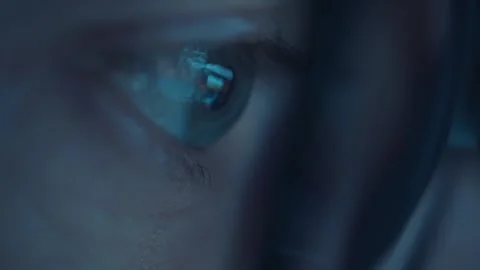 Reflection of computer screen in man's glasses Stock Footage 336740665