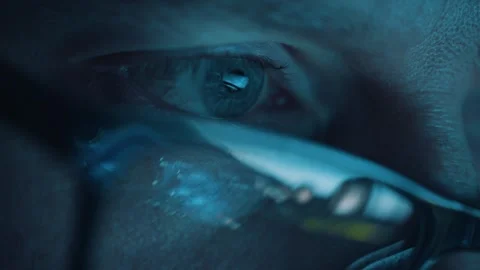 Reflection of computer screen in man's glasses Stock Footage 336740879