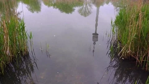 Reflection of the Donau tower surrounded by nature in Vienna  Stock Footage 234214559