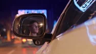 Reflection Of Driver On Side Mirror Of Vehicle Stock Footage
