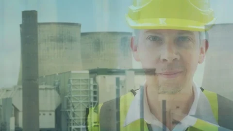 Reflection of an energy worker in a power station Stock-Footage 89371861