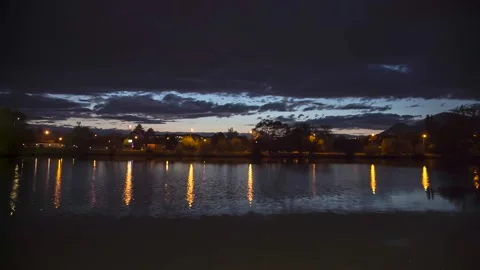 Reflection of the evening sky in the lake Video stock 151424489