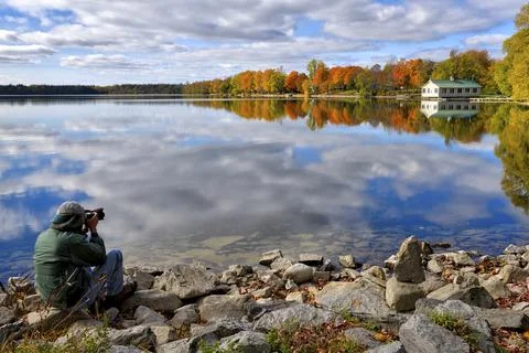 Reflection of fall colour in the lake Stock Photos
