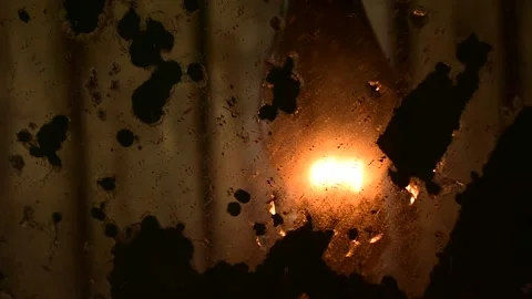 Reflection of fire kerosene lamp in an old shabby mirror Stock Footage 138862908