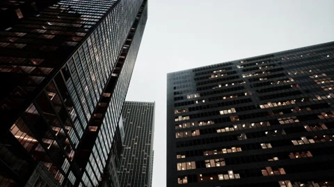 Reflection on the glass of skyscrappers Stock Footage 233189317