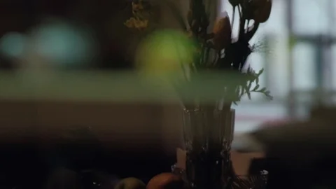 The Reflection in Glass, Vase With Flowers Stock Footage 76567544