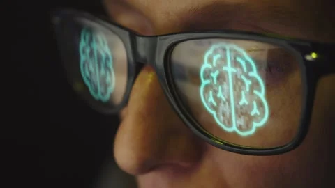 In the reflection of glasses on a female face, an Internet search engine and a Stock Footage 269150412