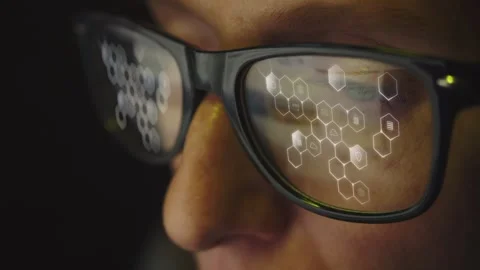 In the reflection of glasses on a female face, there is an Internet search Stock Footage 269147230