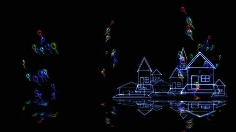 Reflection of glow villa change color to rainbow colorful glow champagne glass Stock Footage 139388399
