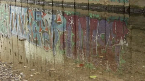 Reflection of the graffiti in the water Stock Footage 42681112