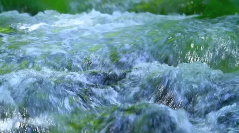 Reflection of green branches in rapid stream of the river. Stock Footage 38460477