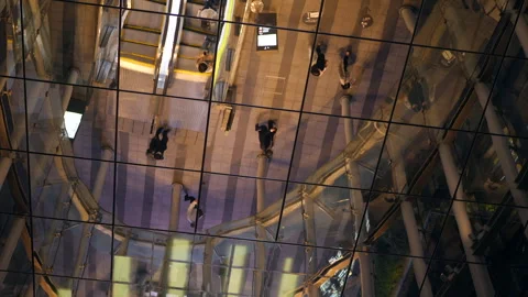 Reflection of ground floor in mirrored ceiling of shopping mall. Tokyo, Japan. Stock Footage 248051831