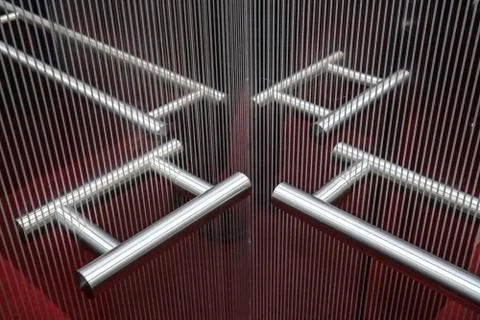 Reflection of hanging mirror interior dimension in elevator 写真素材